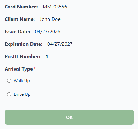Client checked in success screen