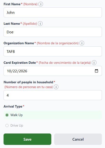 Other pantry registration form